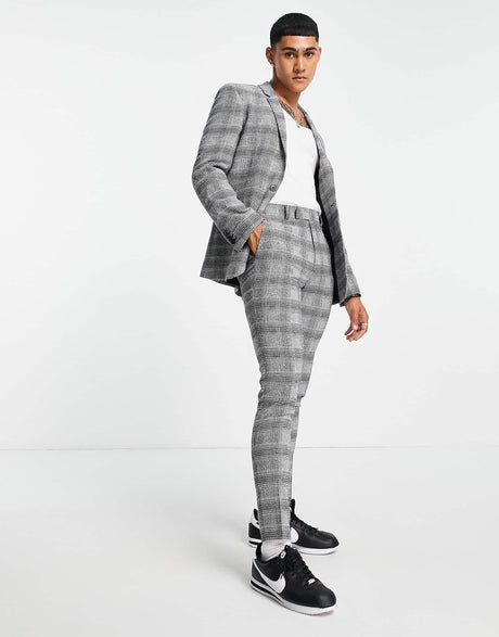 Asos Design Super Skinny Suit Jacket In Grey Check