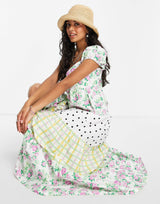 Asos Design Tiered Babydoll Maxi Dress In Mixed Print