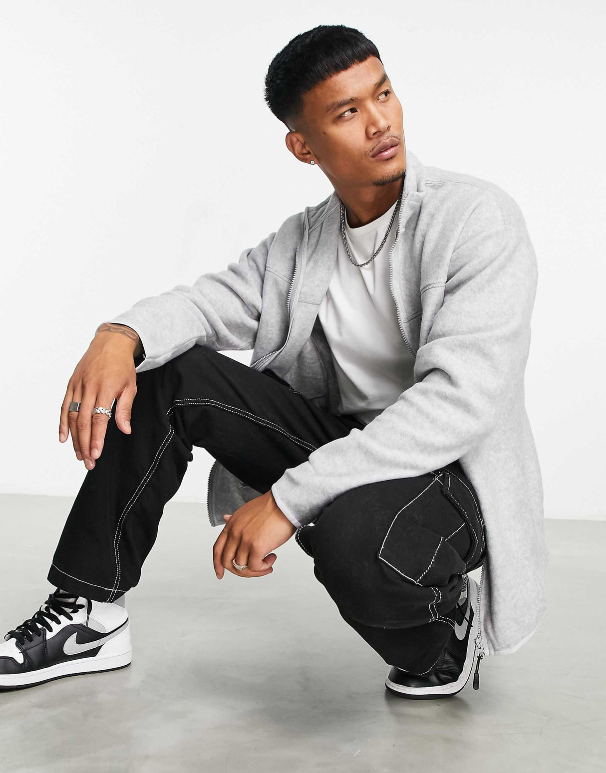 Asos Design Oversized Polar Fleece Track Jacket In Grey Marl