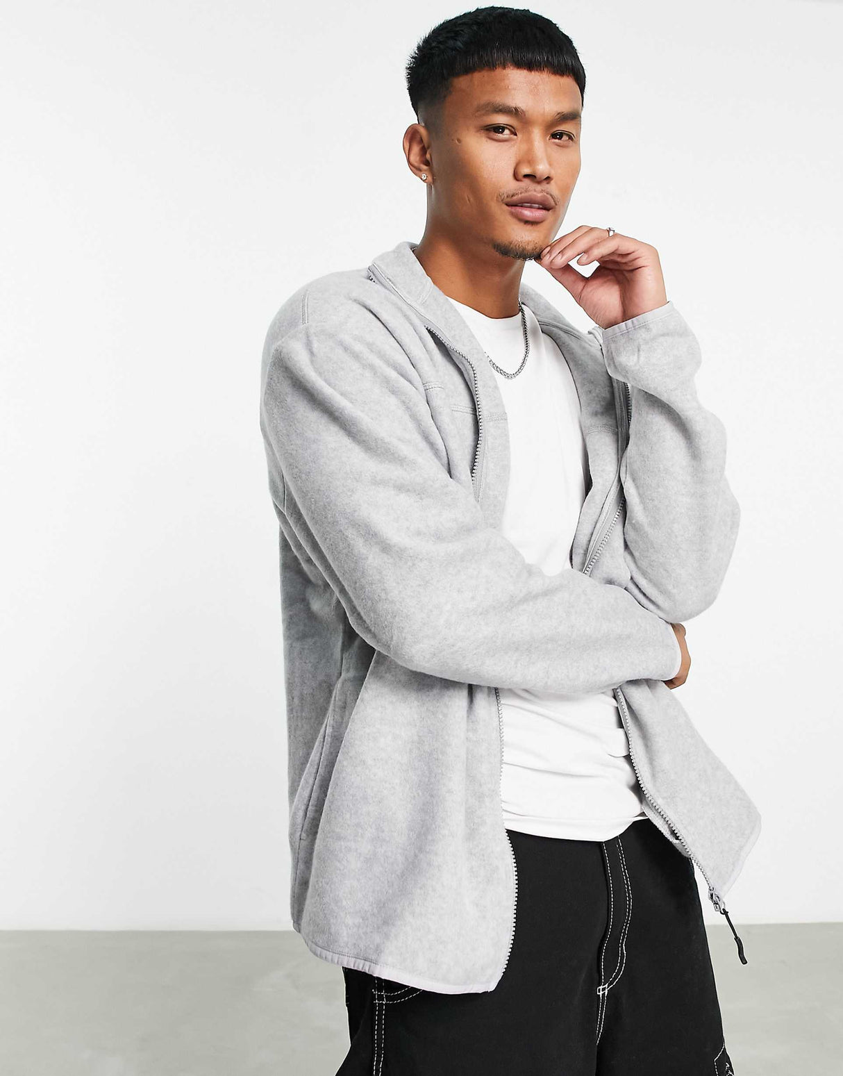 Asos Design Oversized Polar Fleece Track Jacket In Grey Marl