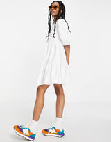 River Island Tiered Smock Mini Shirt Dress In White