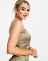 River Island Satin Bodycon Sleeveless Midi Dress In Khaki