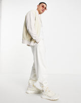 Asos Unrvlld Spply Oversized Funnel Neck Jacket With Polar Fleece Panels In Ecru