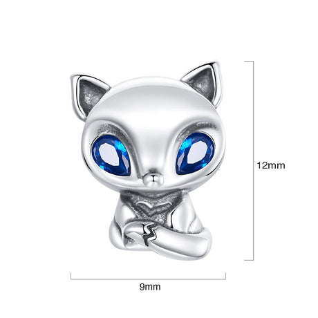 Solid 925 Sterling Silver Blue Eyed Fox Pandora Inspired Charm