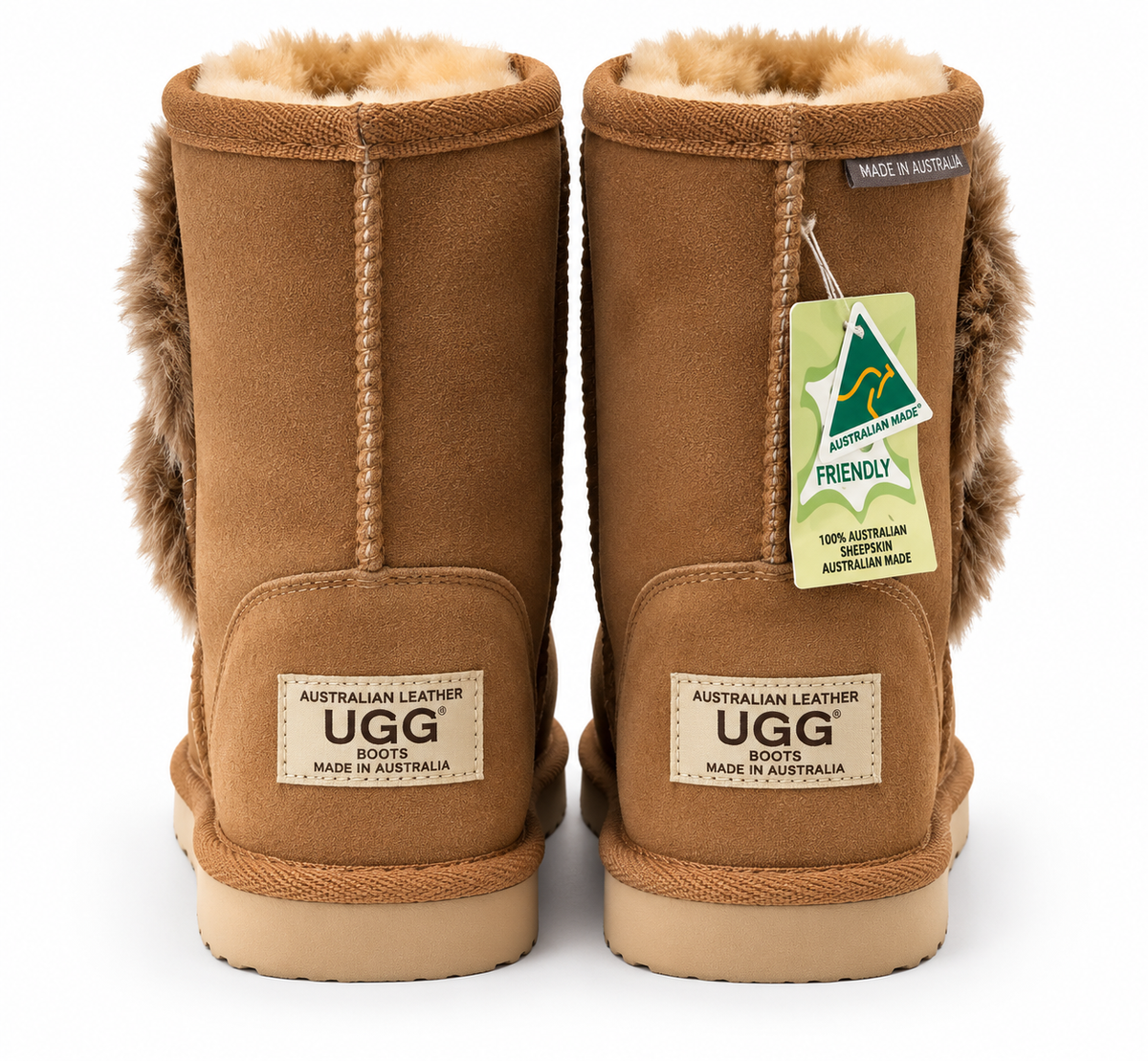 Australian Leather Ugg Classic Short Fur Panel - Chestnut - AU4