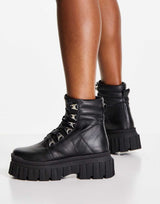 Asos Design Aaron Premium Leather Chunky Hikers In Black