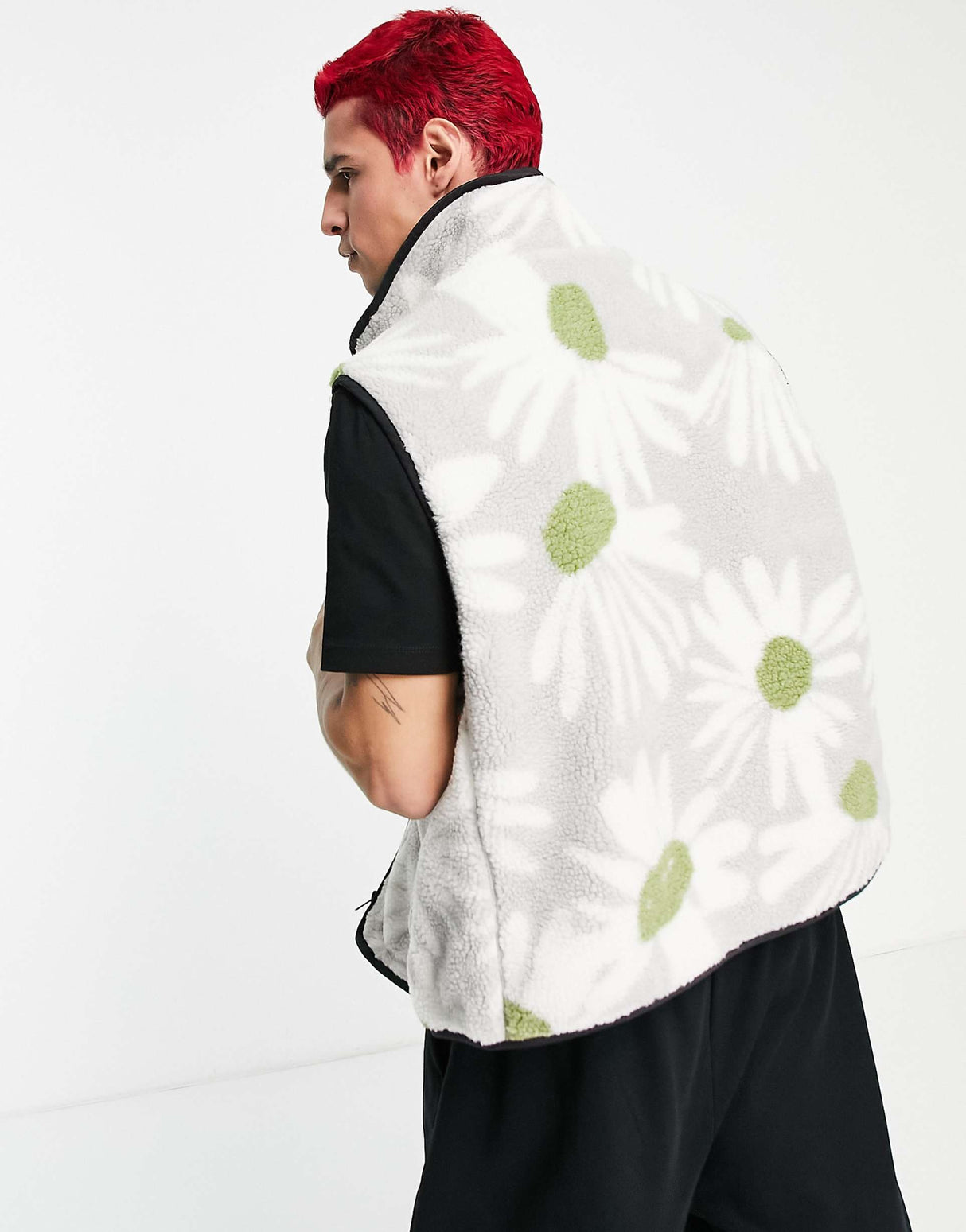 Asos Design  Borg Gilet With Pockets In Grey Floral Print