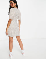 Asos Design Mini Dress With Ruched Waist And Lace Trim In Ditsy Floral