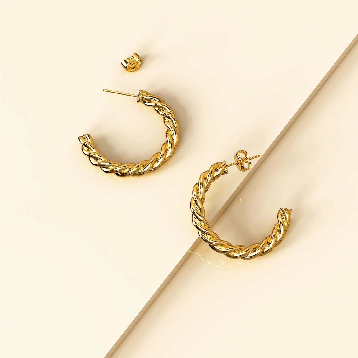 Bullion Gold Twisted Braid C-Hoop Gold Layered Earrings 30mm