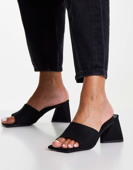 Asos Design Wide Fit Halliwell Block Heeled Mules In Black