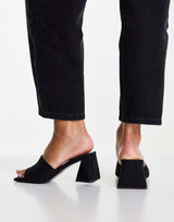 Asos Design Wide Fit Halliwell Block Heeled Mules In Black