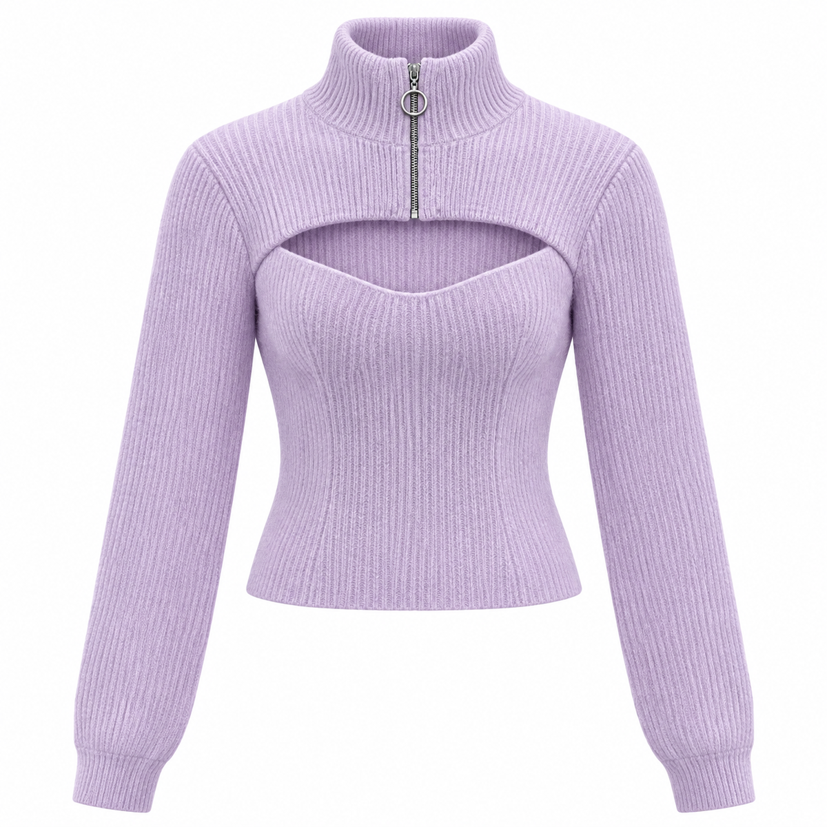 Asos Design Cut Out Jumper With Zip Collar Detail In Lilac