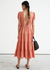 Other Stories Cotton Tiered Smock Midi Dress With Open Back In Orange