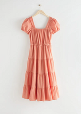 Other Stories Cotton Tiered Smock Midi Dress With Open Back In Orange