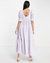 Ghospell Midaxi Smock Dress With Tie Back And Tiers In Lilac