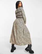Asos Design Long Sleeve Shirred Midi Dress In Animal Print
