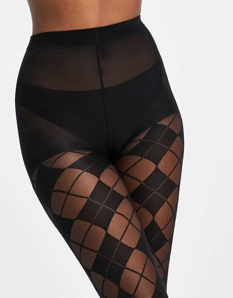 Asos Design 30 Denier Argyle Check Tights In Black