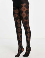 Asos Design 30 Denier Argyle Check Tights In Black
