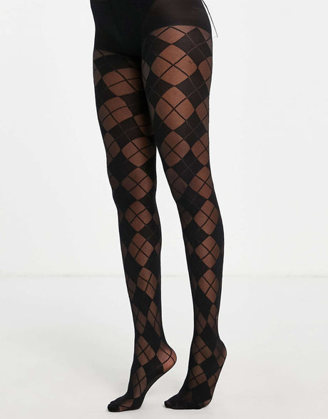 Asos Design 30 Denier Argyle Check Tights In Black