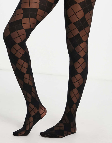 Asos Design 30 Denier Argyle Check Tights In Black