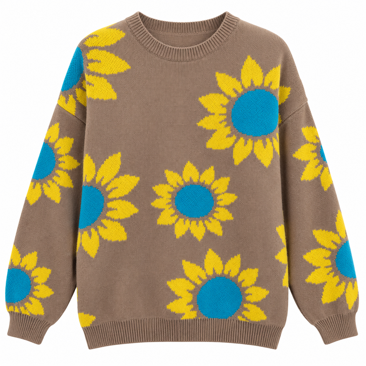 Asos Design Oversized Knitted Jumper With Floral Design In Beige