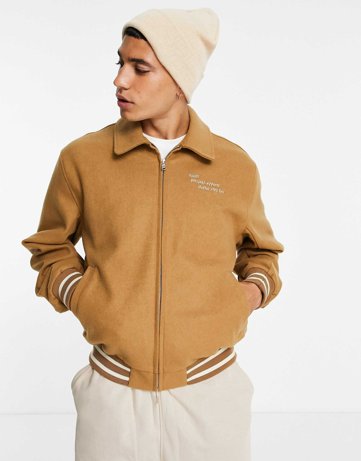 Asos Design Fine Knit Beanie With Deep Turn Up In Off White