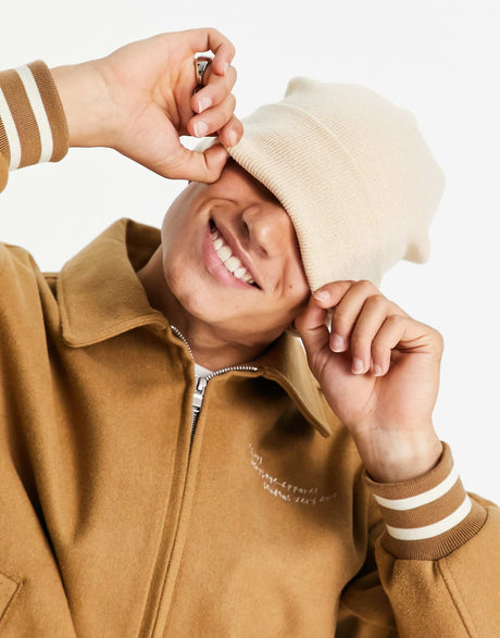 Asos Design Fine Knit Beanie With Deep Turn Up In Off White