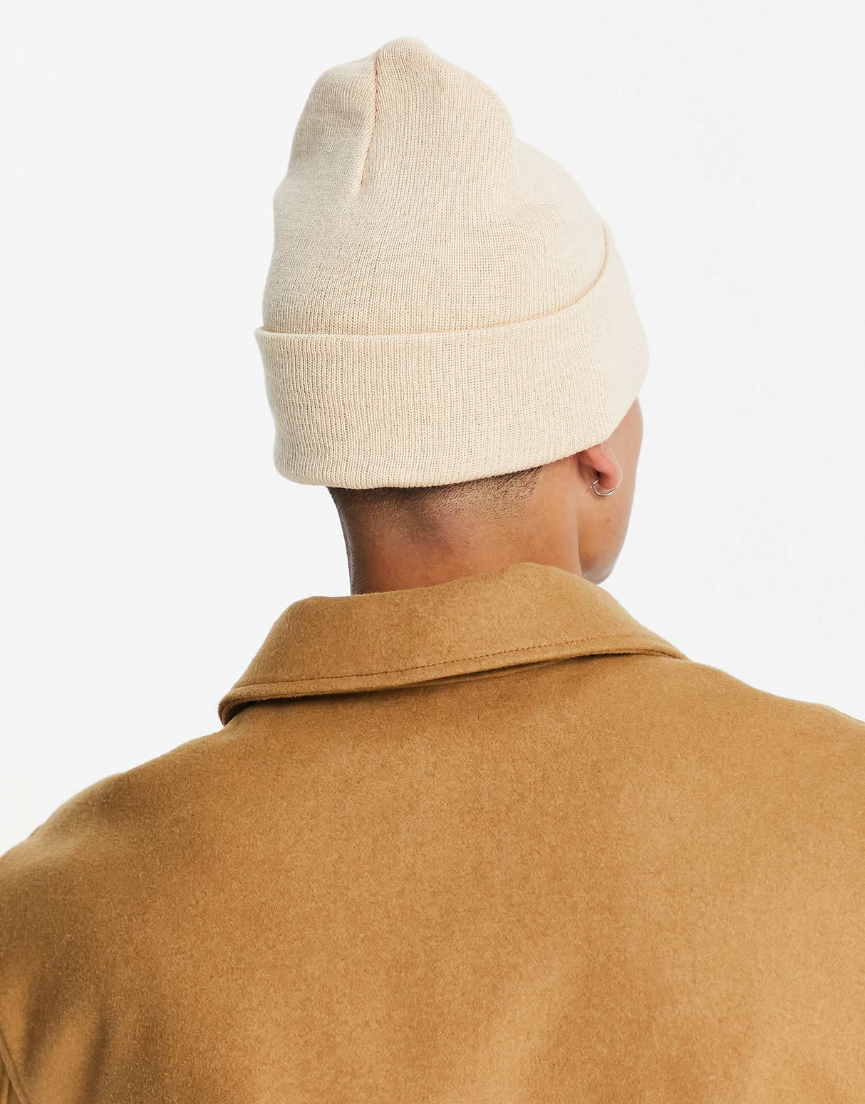 Asos Design Fine Knit Beanie With Deep Turn Up In Off White