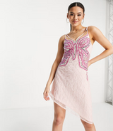 Starlet Exclusive Butterfly Embellished Sheer Overlay Dress In Pink Sequin