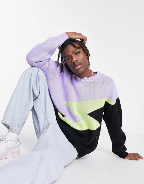 Asos Design Oversized Knitted Jumper With Lightning Bolt