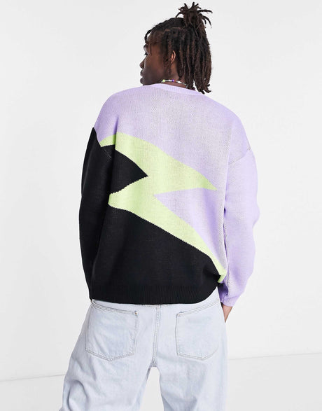 Asos Design Oversized Knitted Jumper With Lightning Bolt