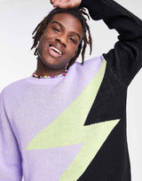 Asos Design Oversized Knitted Jumper With Lightning Bolt
