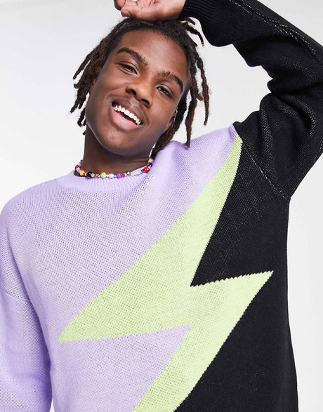 Asos Design Oversized Knitted Jumper With Lightning Bolt