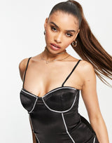 Club L Premium Sequin 90'S Cami Strap Mini Dress With Embellished Trim Detail In Black