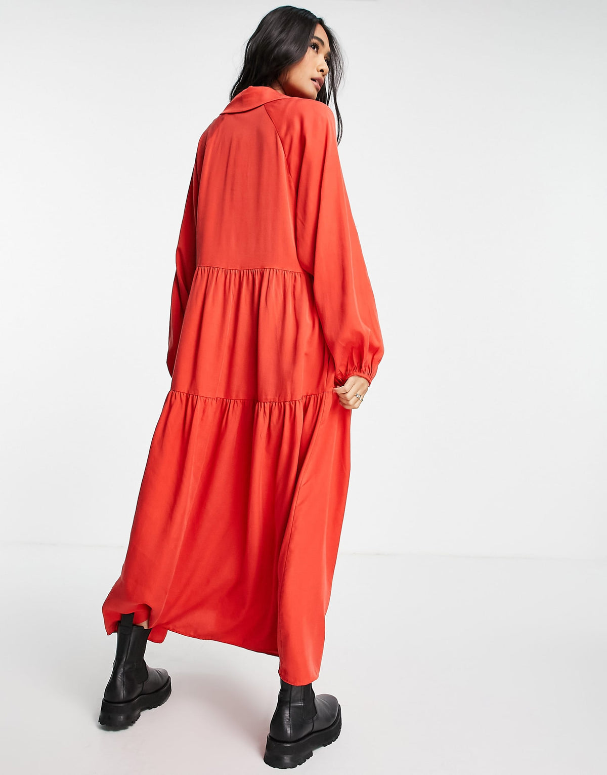 & Other Stories Long Sleeve Smock Maxi Dress In Red