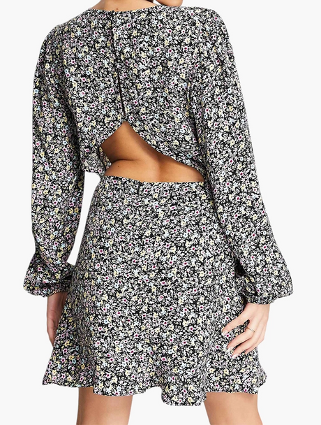 Na-Kd Long Sleeve Open Back Mini Dress In Floral