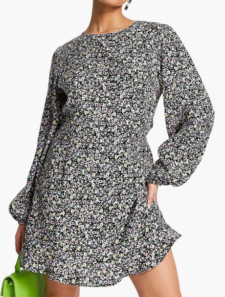 Na-Kd Long Sleeve Open Back Mini Dress In Floral