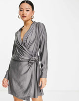 Na-Kd Open Back Knot Mini Dress In Dark Grey