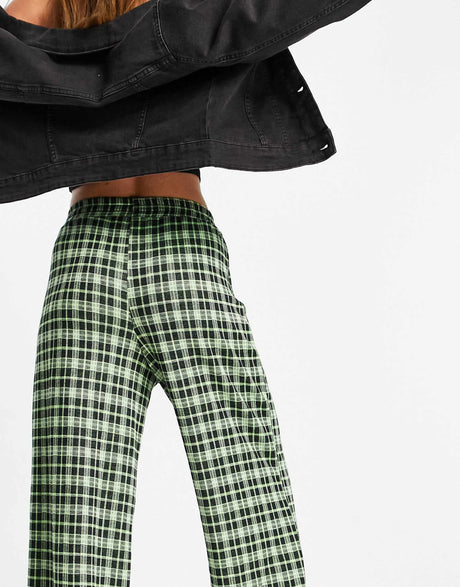 Asos Design Jersey Suit Wide Track Pant In Neon Check