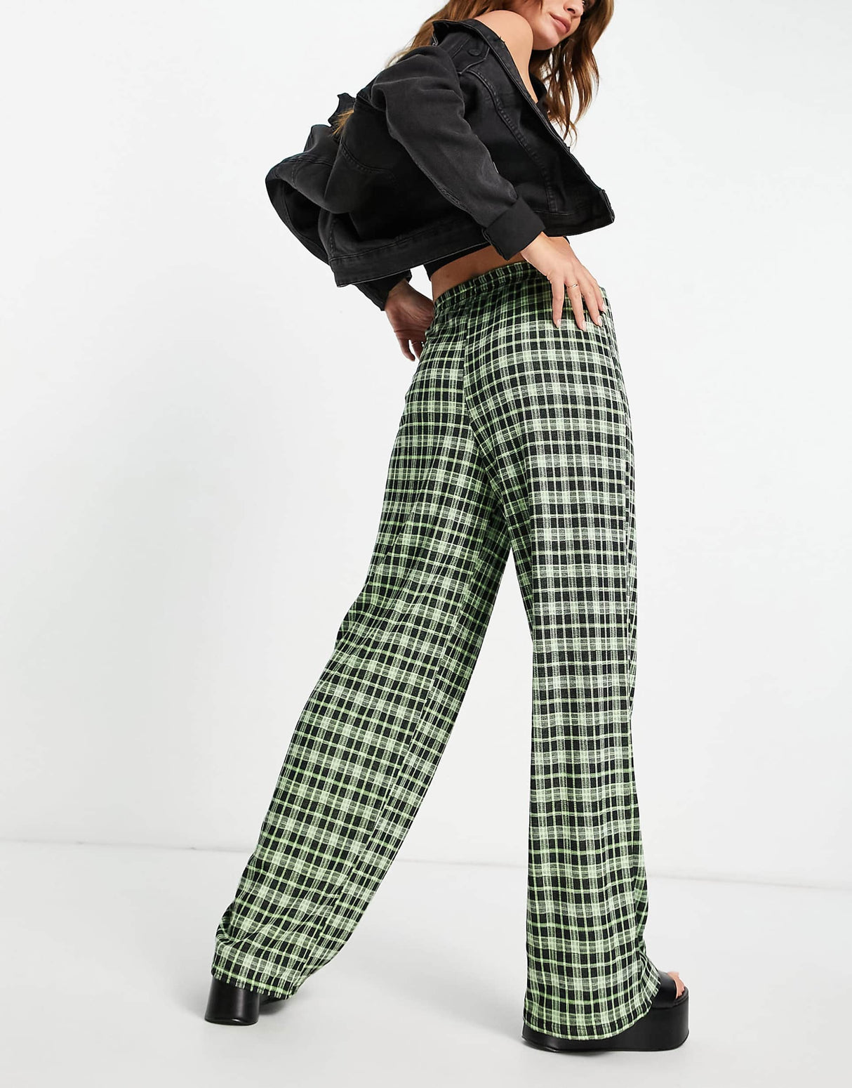 Asos Design Jersey Suit Wide Track Pant In Neon Check