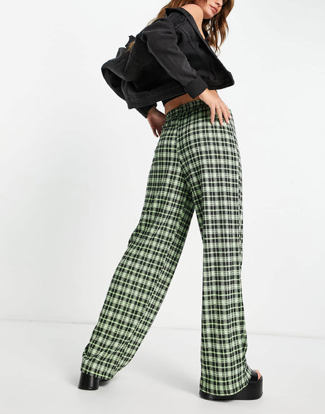 Asos Design Jersey Suit Wide Track Pant In Neon Check