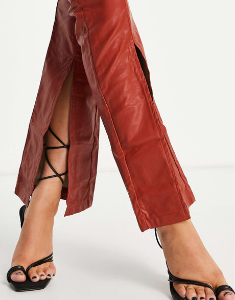 Ei8Th Hour Leather Look Flares Co Ord In Brown