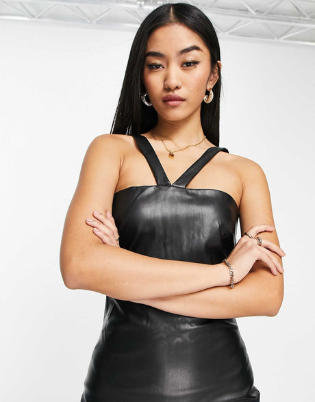 Bardot Pu Cut Out Bodycon Midi Dress In Black