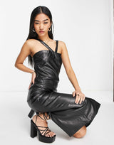 Bardot Pu Cut Out Bodycon Midi Dress In Black
