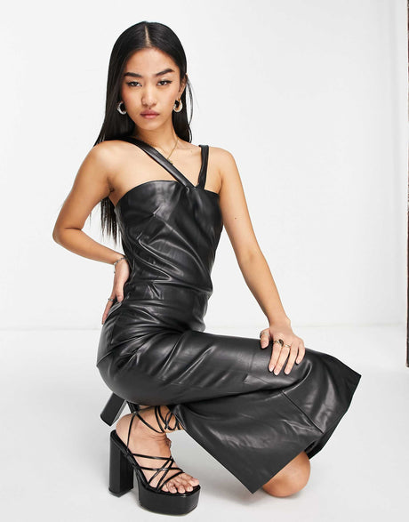 Bardot Pu Cut Out Bodycon Midi Dress In Black