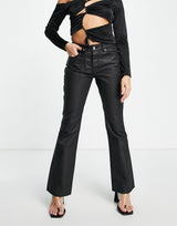 Asos Design Low Rise Flare Jean In Black Coated