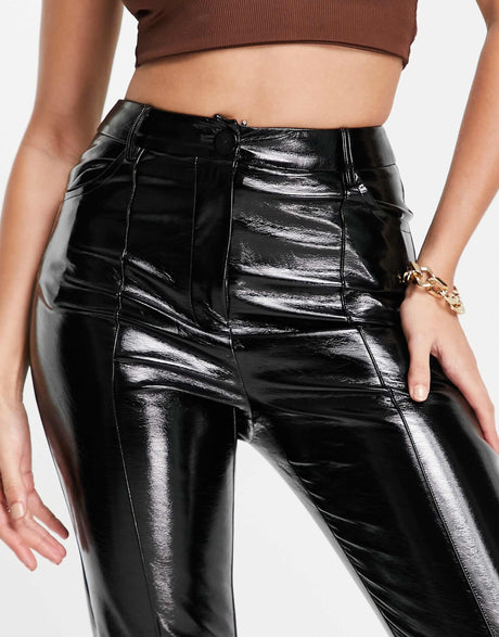 4Th & Reckless Black Leather Look Patent Trousers In Black