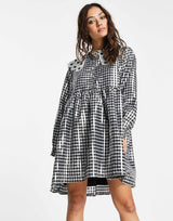 Sister Jane Mini Smock Dress With Bib Collar In Shiny Check