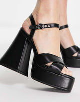 Lamoda Flared Heel Platform Sandal In Black