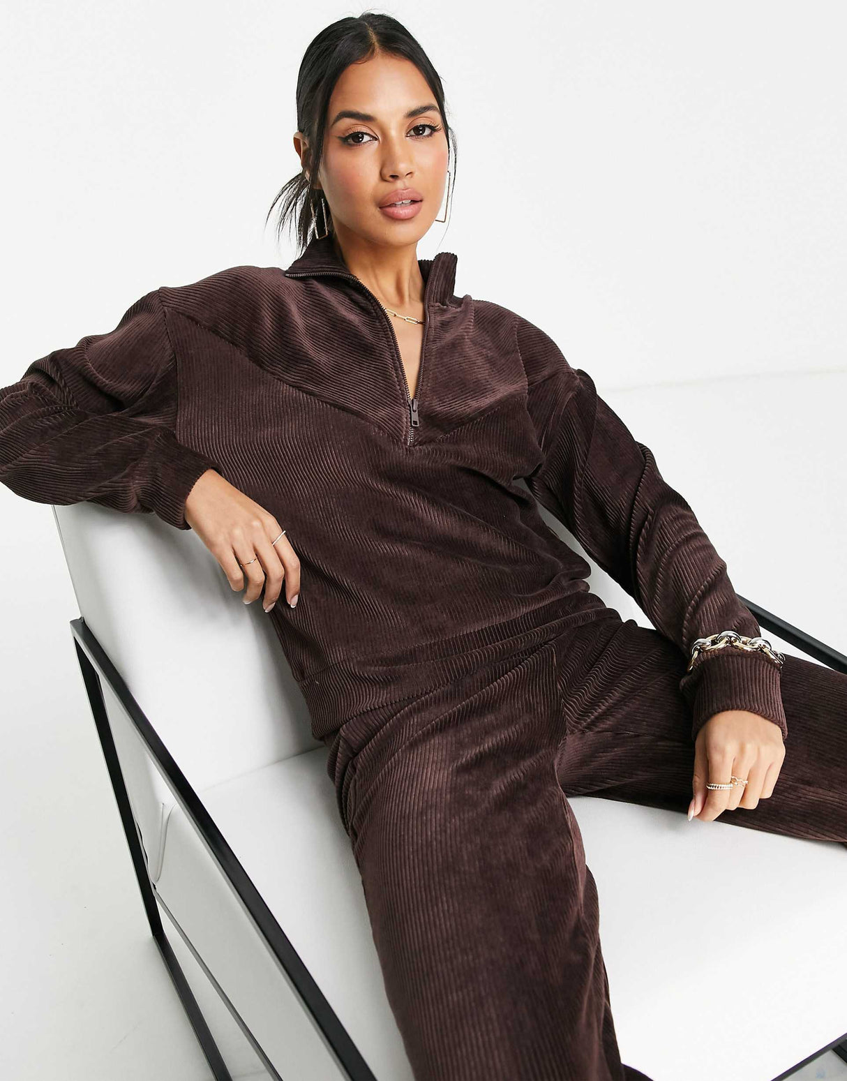 French Connection Shula Half Zip Valour Tracksuit Top In Chocolate Brown Co-Ord